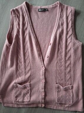 vintage Dusty Pink Cable Knit Button Front Sweater Vest